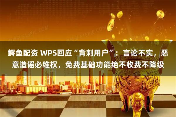 鳄鱼配资 WPS回应“背刺用户”：言论不实，恶意造谣必维权，免费基础功能绝不收费不降级
