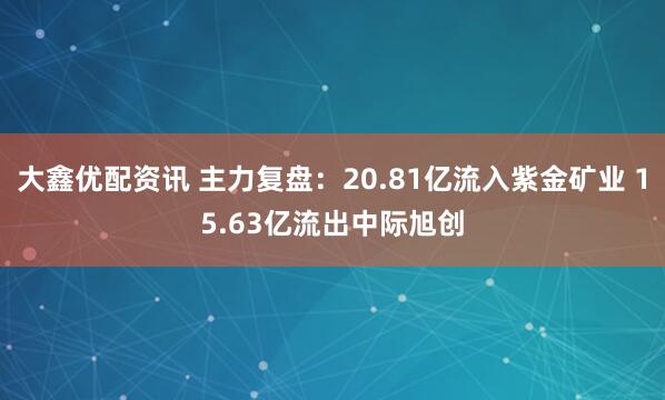 大鑫优配资讯 主力复盘：20.81亿流入紫金矿业 15.63亿流出中际旭创